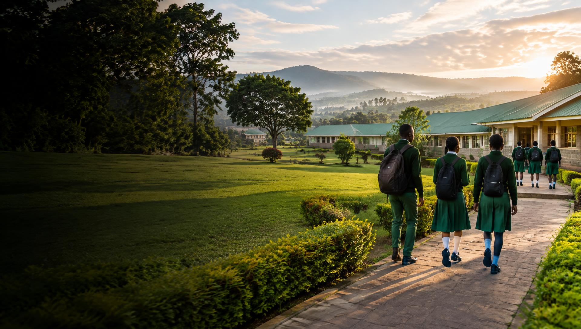 Illustration of a secondary school campus in the Kitale highlands